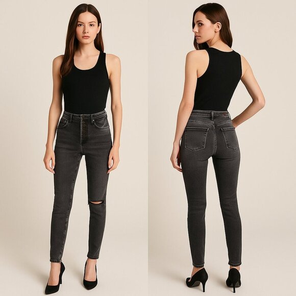 KANCAN ✨ Women’s Kurvy Ultra High-Rise Distressed Ankle Skinny Jeans - Sz 26👖🔥 - Picture 1 of 16
